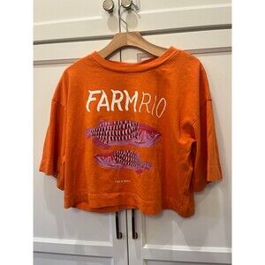 Farm Rio Size small sardines cropped Loose fitting t-shirt Preppy Anthropologie